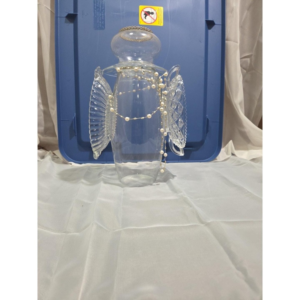 Elegant Glass Angel Vase‎ with Pearls and Halo Bracelet 13" Detailed Wings